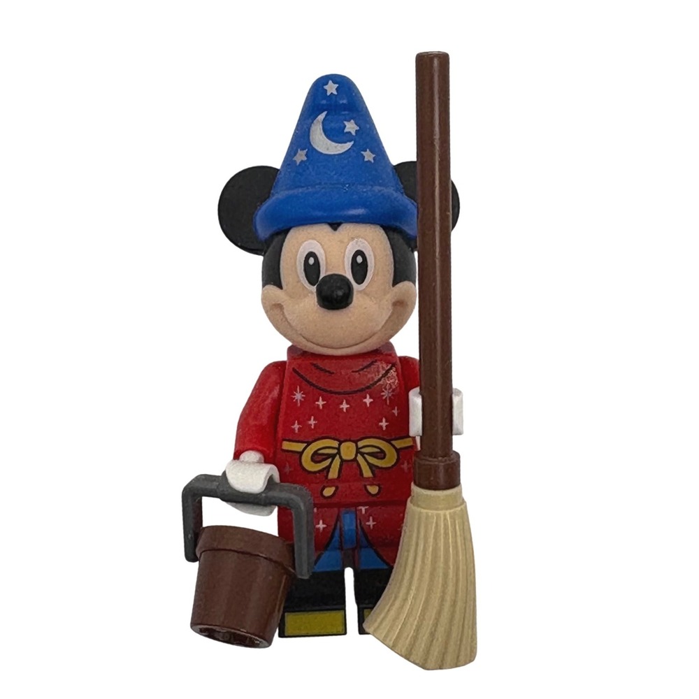 Disney Fantasia Sorcerer Mickey Mouse Minifigure with Broom and Bucket Accessory